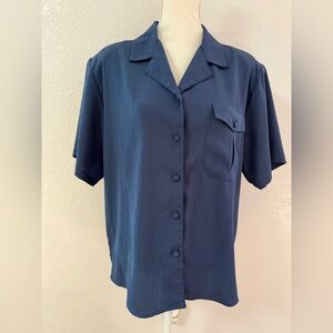 FASHION ATTITUDES Woman Blue 100 % Polyester Short Sleeve Button Blouse 16W